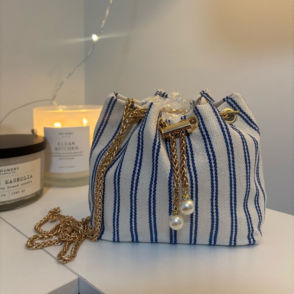 Striped Blue and White Women's Bag - Picture 2 of 7
